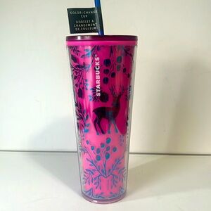 Starbucks 2022 Holiday ‘Woodland Lace Color Change’ Pink Red Tumbler 24oz Venti